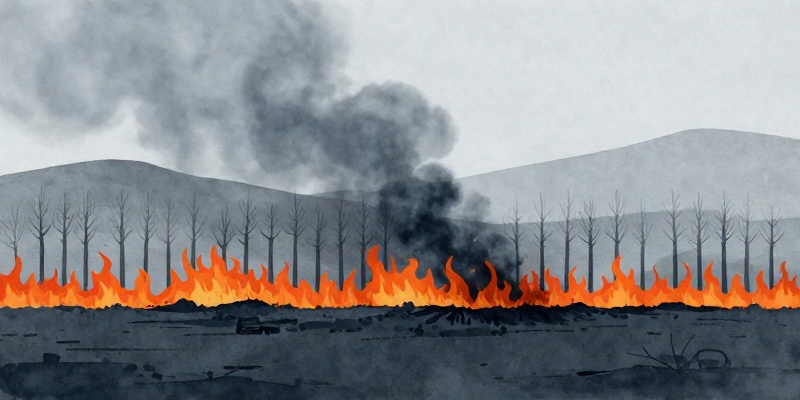 Ilustración conceptual: o incendio forestal provocado por un coche en chamas na AP-9 en Padrón
