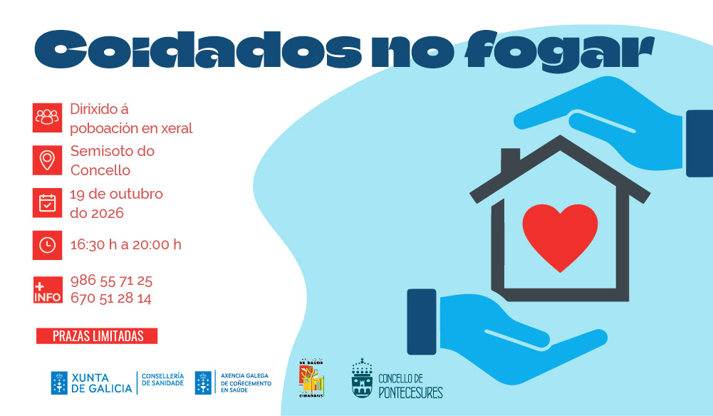 Cartel do obradoiro «Coidados no fogar» do Concello de Pontecesures