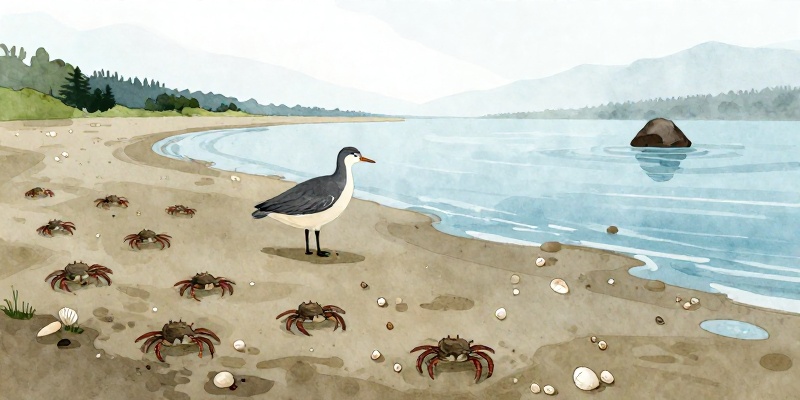 Ilustración: a vida entre mareas do Ulla en Pontecesures, cangrexos e aves no lodazal