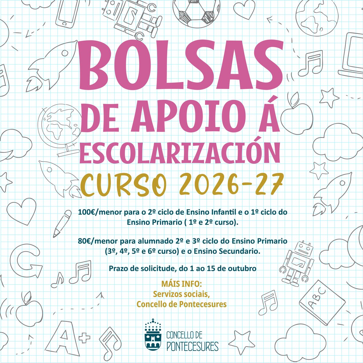 Cartel das bolsas de apoio á escolarización 2026/27 do Concello de Pontecesures