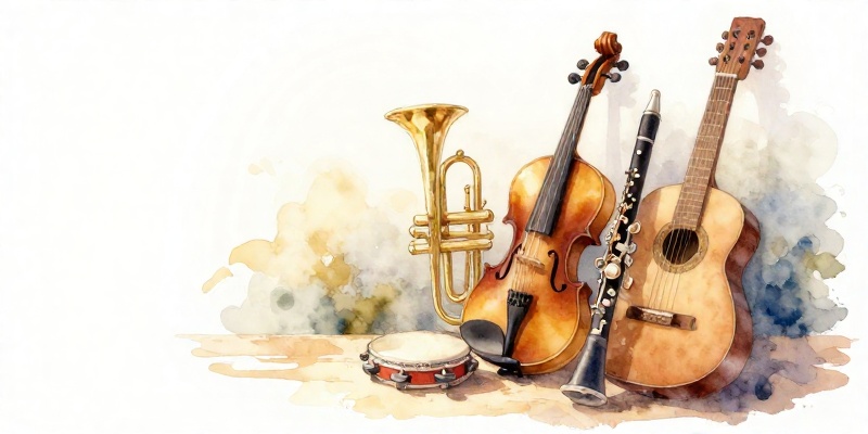 Ilustración conceptual: instrumentos musicais dunha escola de música